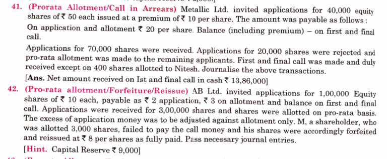 Pro-rata Allotment and Share Forfeiture Journal Entries | PDF