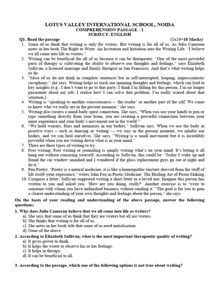 Class 9 English Comprehension Exercise | PDF