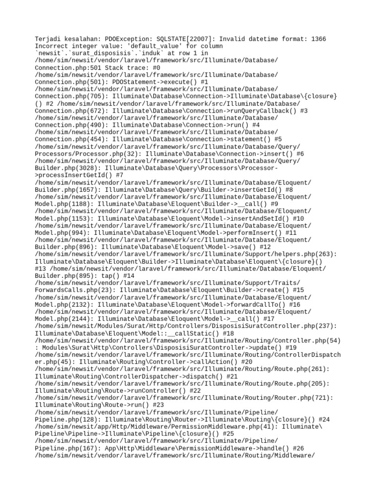 PDOException: Invalid Datetime Format Error | PDF | Computer Libraries ...