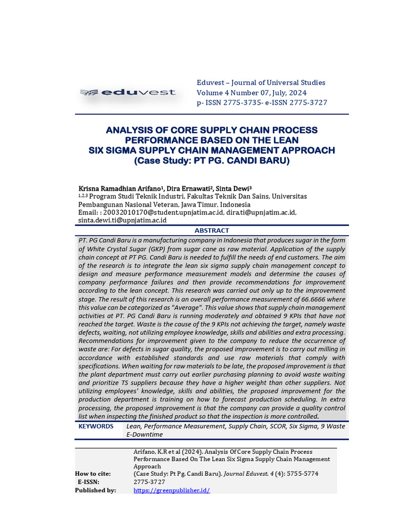 Lean Six Sigma in Supply Chain Analysis | PDF | Performance Indicator ...