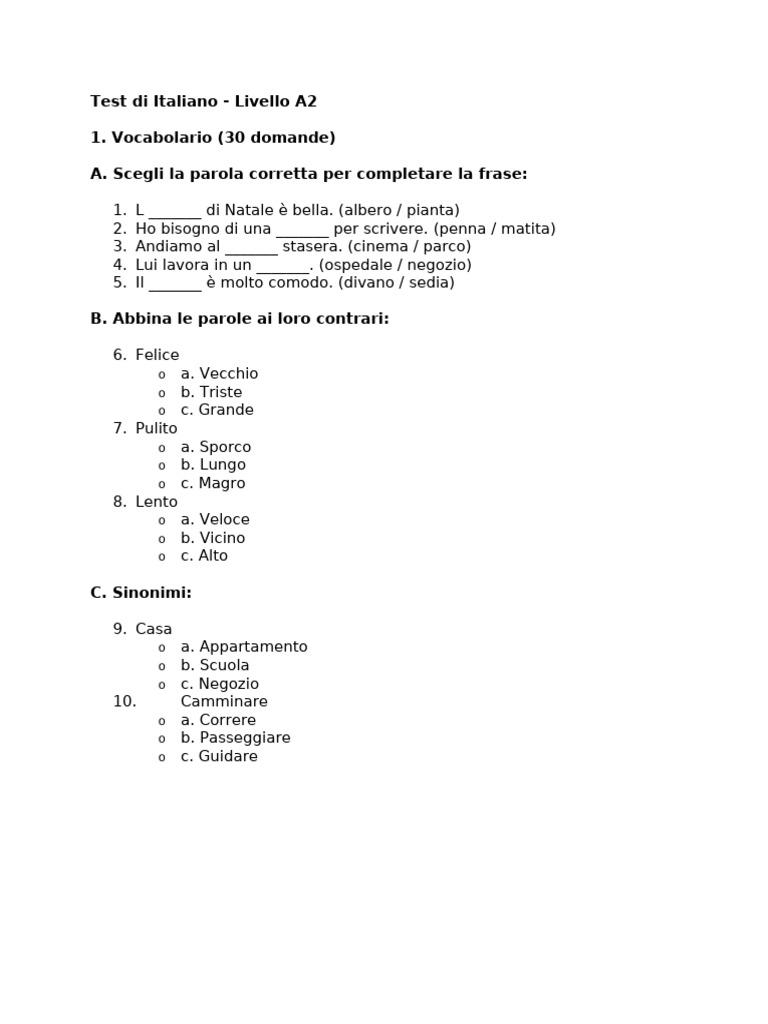 Test Di Italiano | PDF