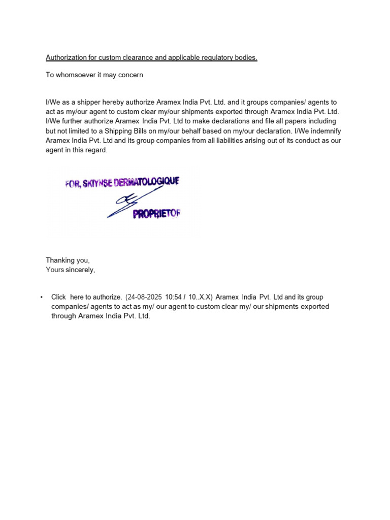 Customs Clearance Authorization Letter | PDF