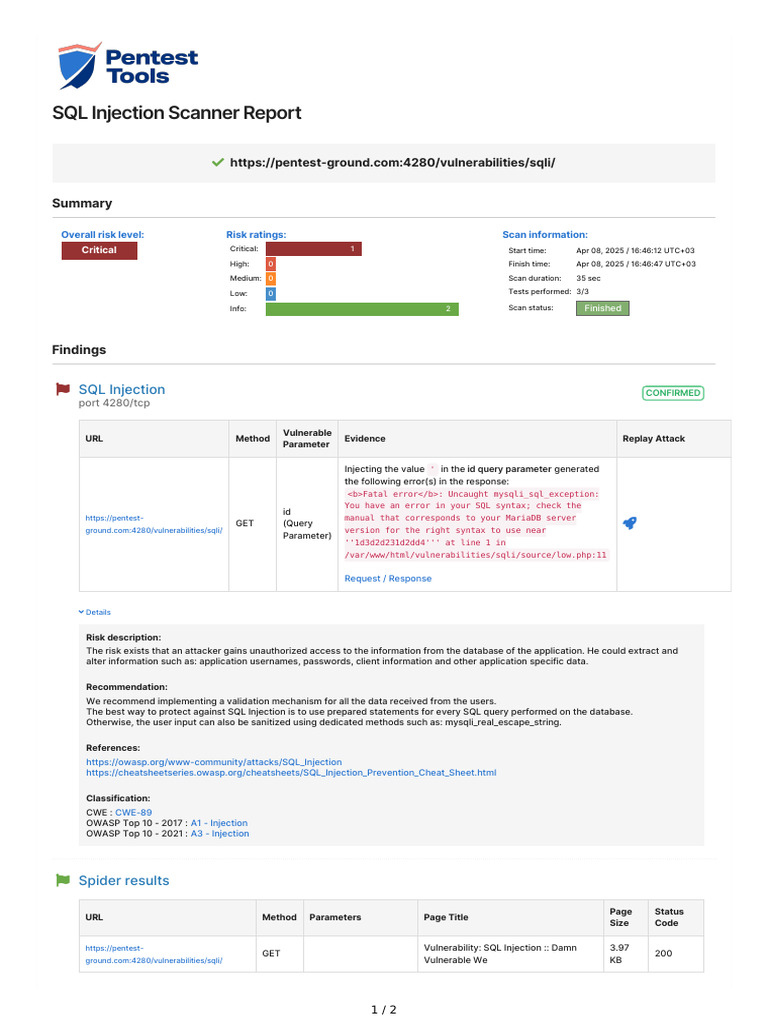 SQL Injection Scan Sample Report | PDF | Computing | Information ...