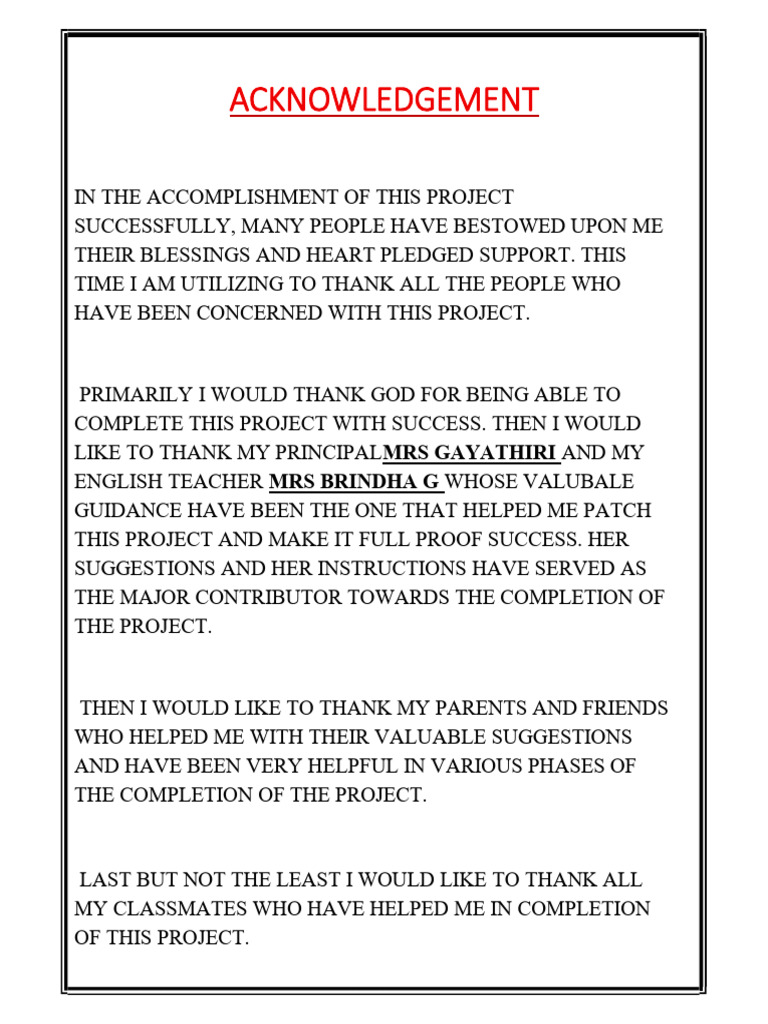 Project Acknowledgement and Thanks | PDF
