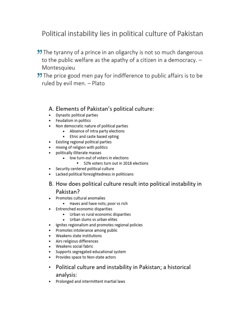 Political Culture and Instability in Pakistan | PDF