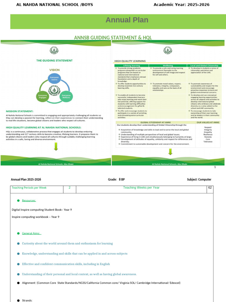Grade 8 Computer Annual Plan 2025-2026 | PDF | Curriculum | Artificial ...