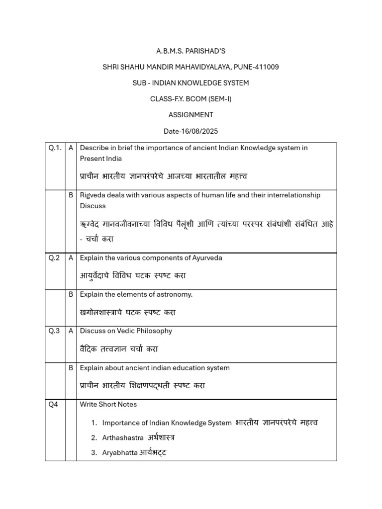 IKS Assignment for FYBCom Sem-I | PDF