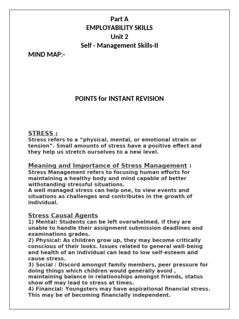 Stress Management Techniques for Students | PDF | Emotional Self ...