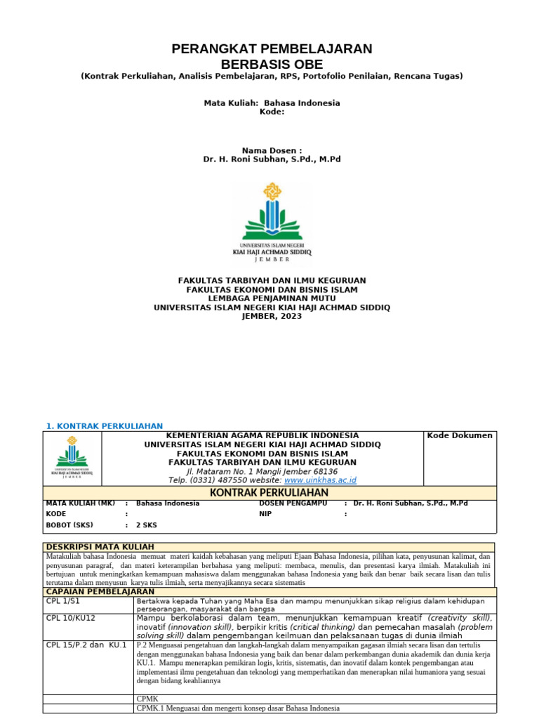 RPS Bahasa Indonesia Roni S OBE OK | PDF