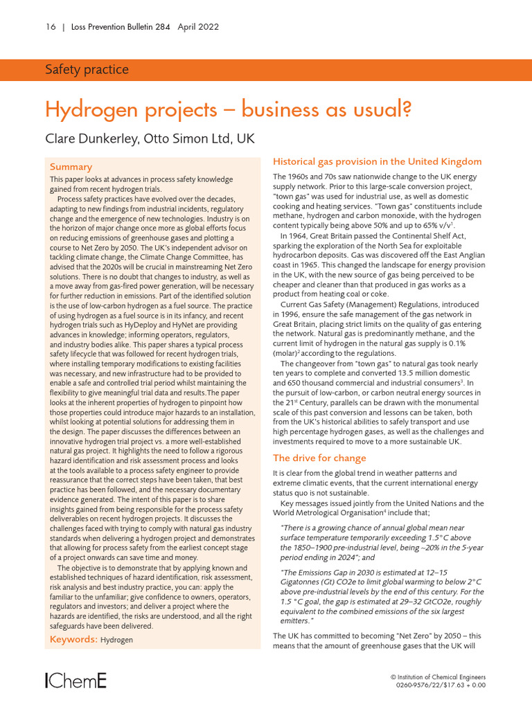 Advances in Hydrogen Safety Practices | PDF | Natural Gas | Climate Change