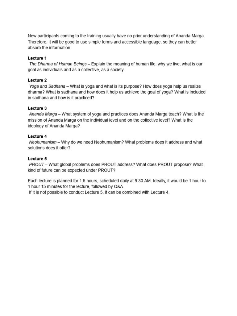 Ananda Marga Training Overview | PDF