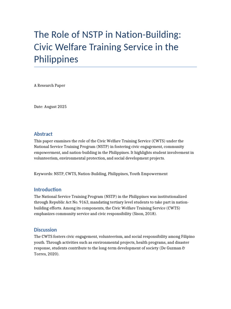 NSTP and CWTS: Empowering Youth in Philippines | PDF