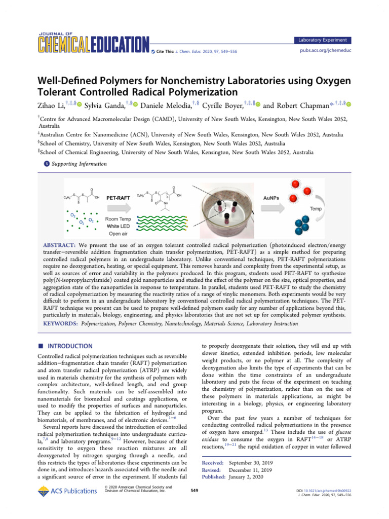 Li Et Al 2020 Well Defined Polymers For Nonchemistry Laboratories Using ...