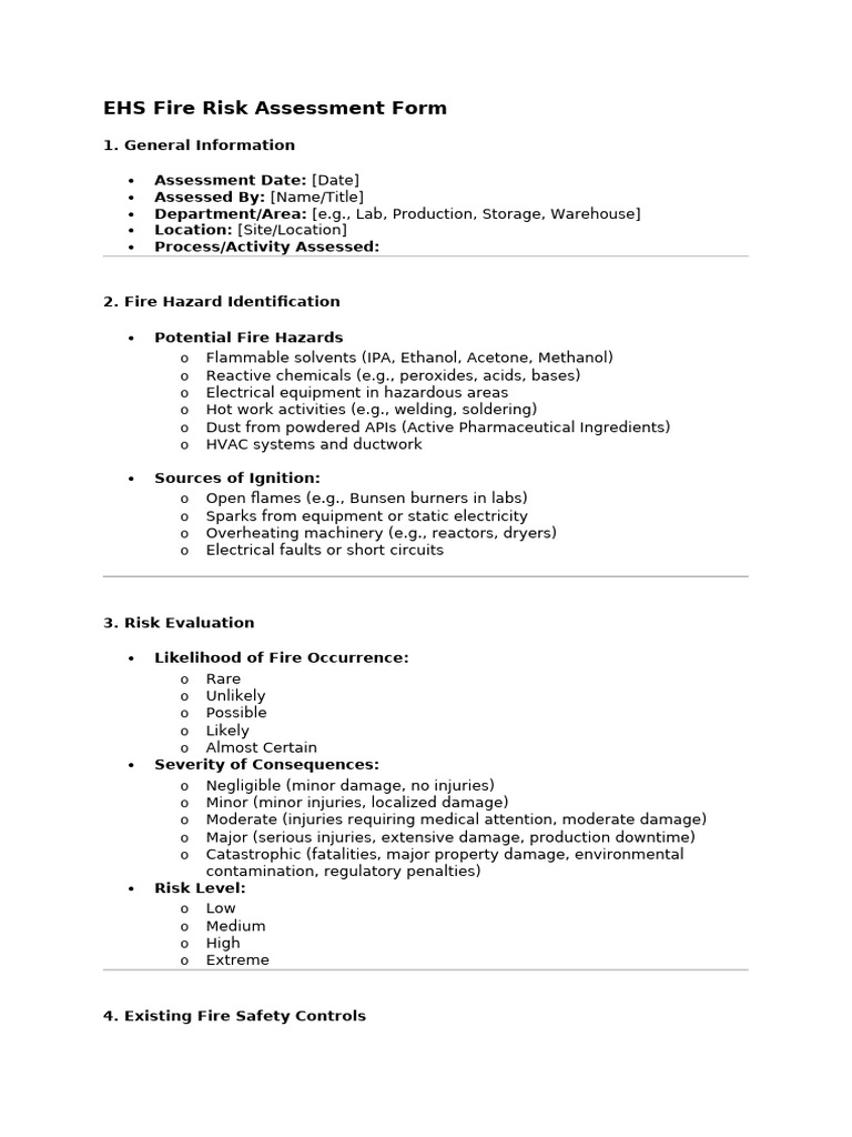 2024 Fire Risk Assessment Template | PDF | Fire Safety | Food And Drug ...