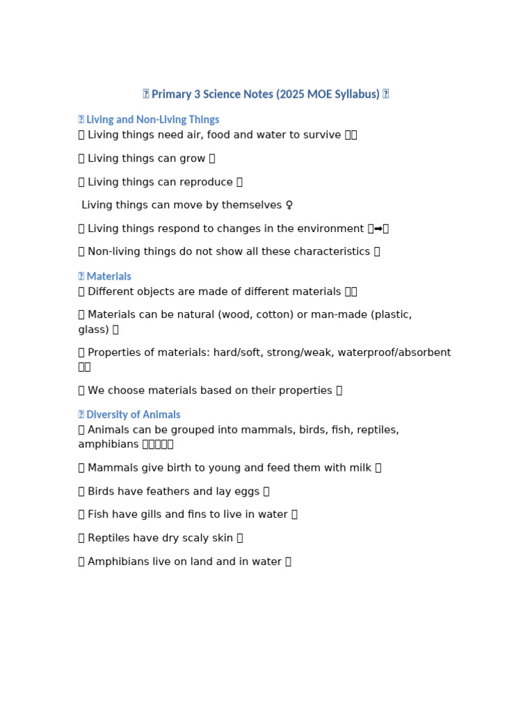 Primary 3 Science Notes Overview | PDF