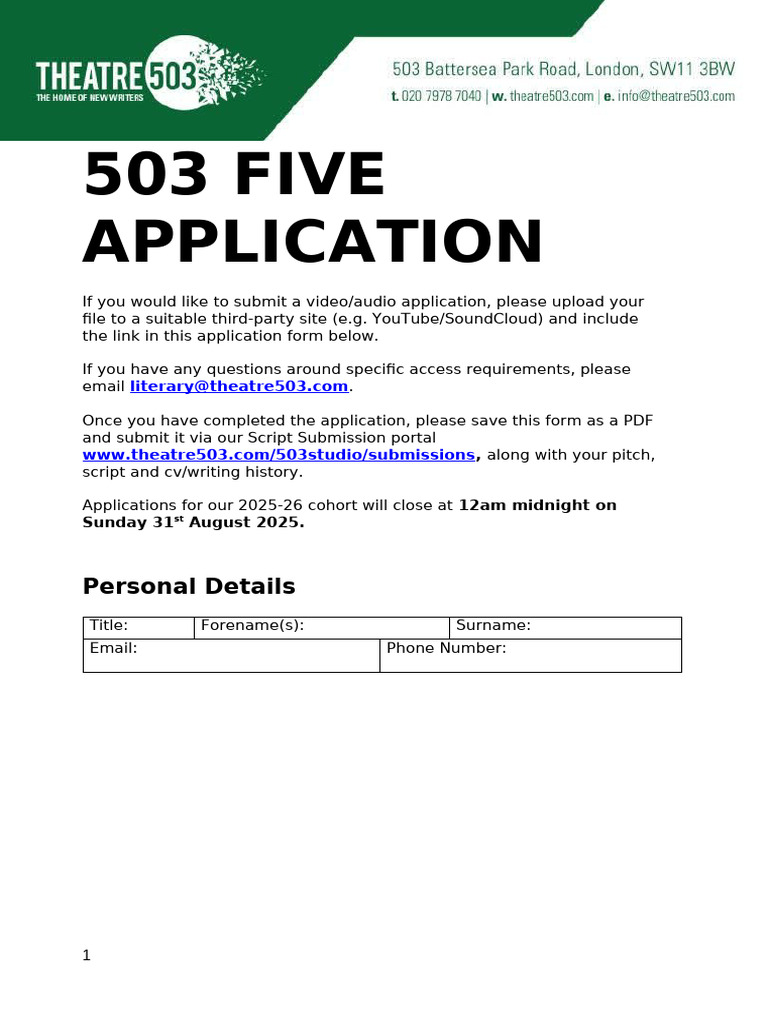 503 Studio Application Guidelines | PDF