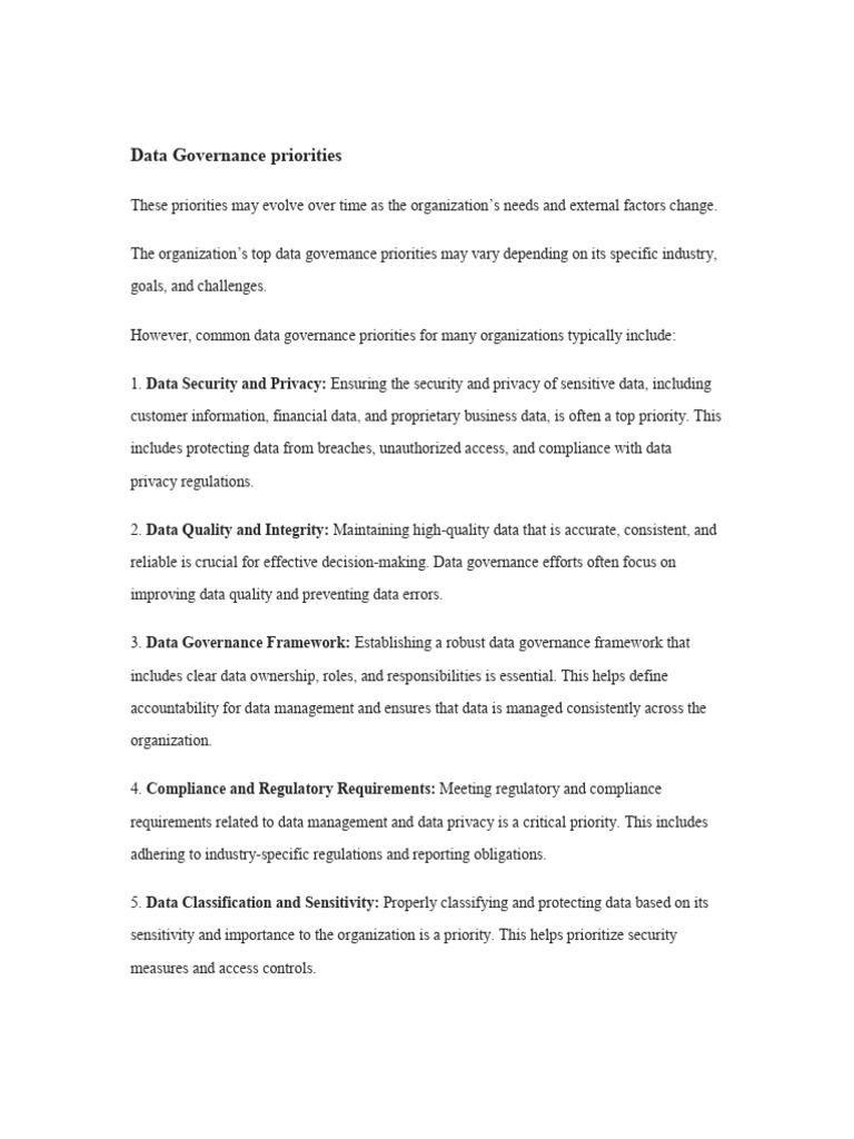 Key Data Governance Priorities Explained | PDF | Governance | Data ...