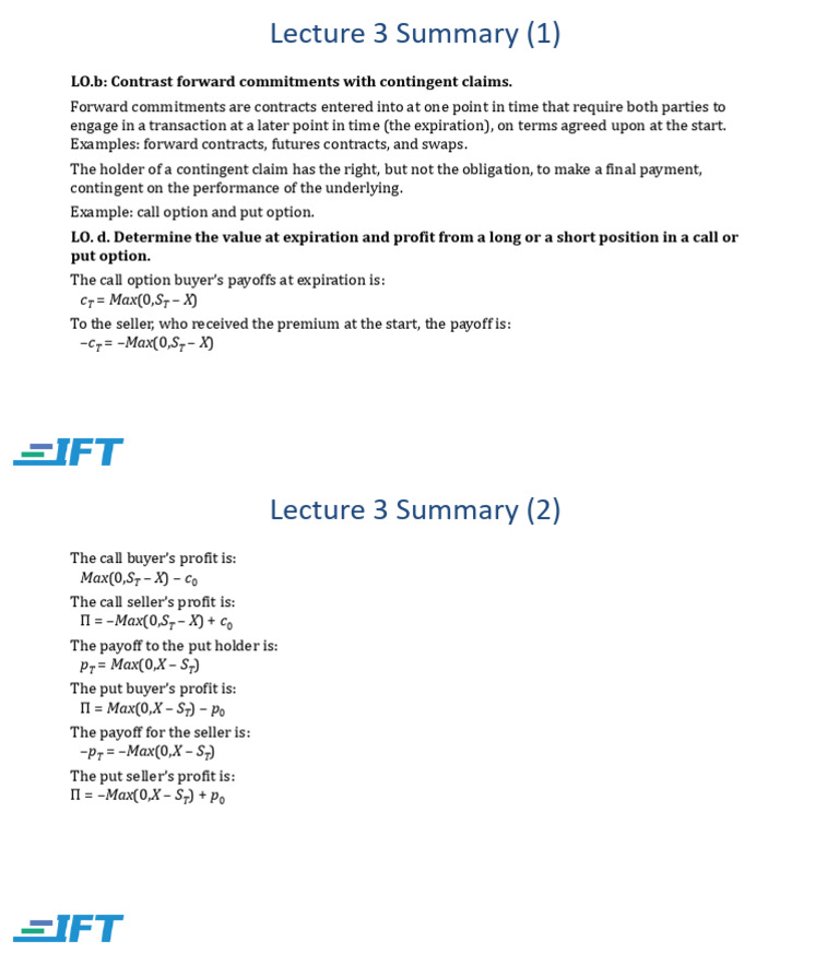 Forward Commitments vs. Contingent Claims | PDF