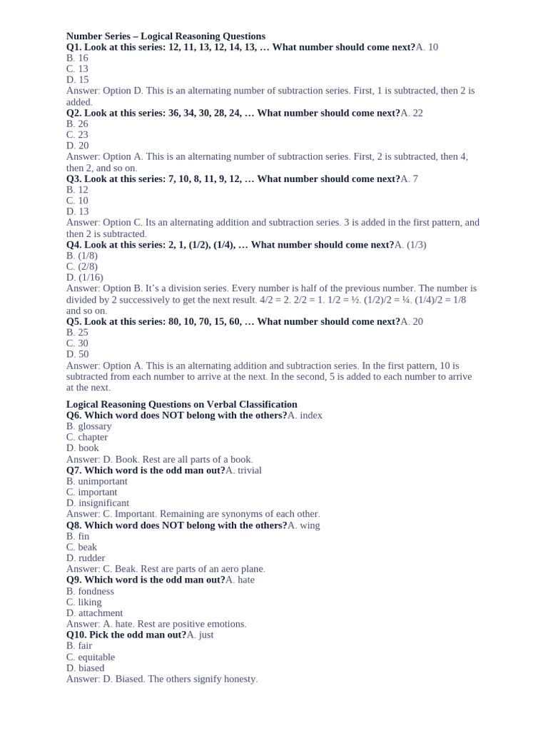 Logical Reasoning Number Series Questions | PDF