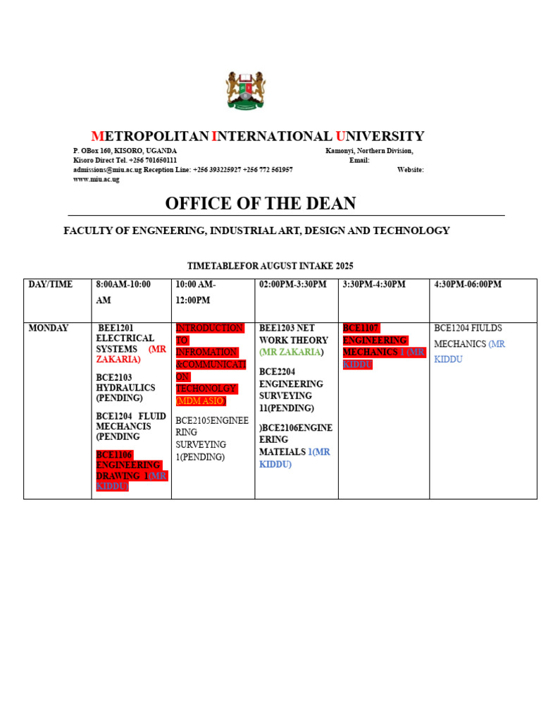 NUIG Mechanical Engineering Timetable 2025 | PDF | Engineering ...