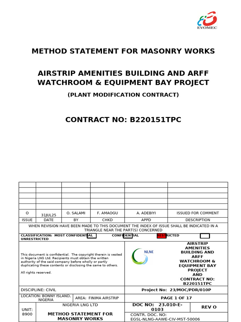 Masonry Method Statement for ARFF Project | PDF | Liquefied Natural Gas ...