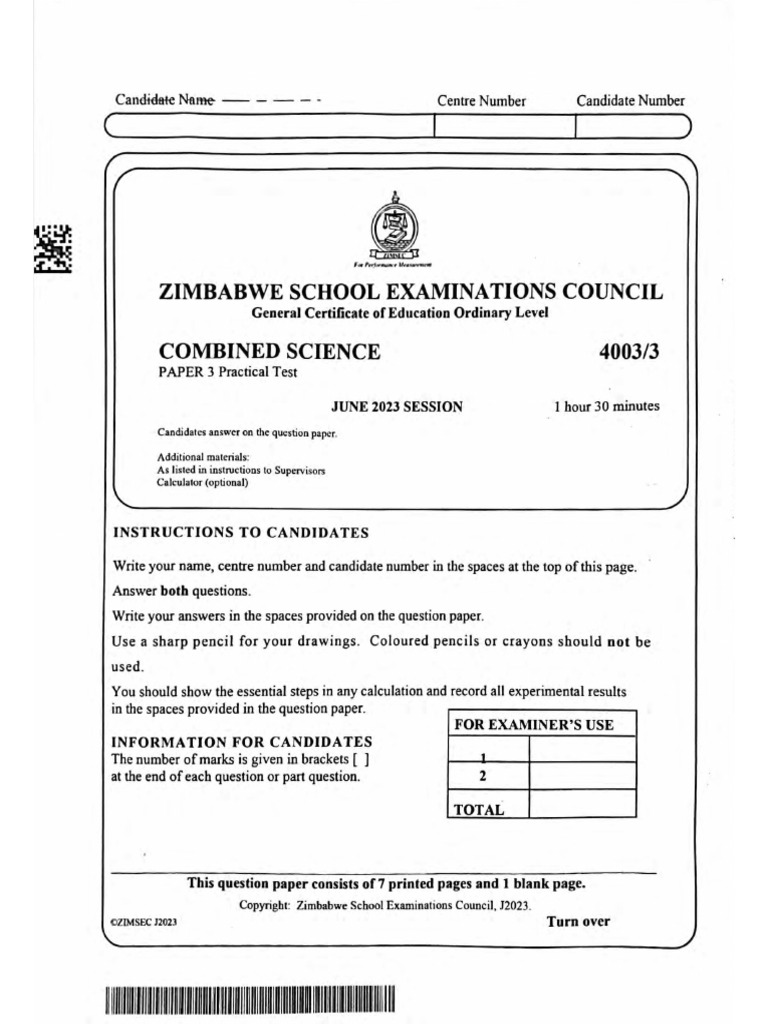 2023 Combined Science Olevel MJ Paper3 | PDF