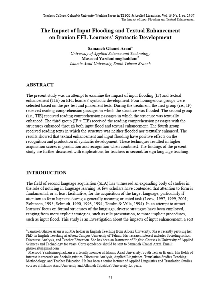 The Impact of Input Flooding and Textual Enhancement On Iranian EFL ...