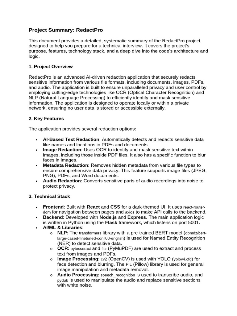 RedactPro Project Overview & Features | PDF | File Format | Optical ...