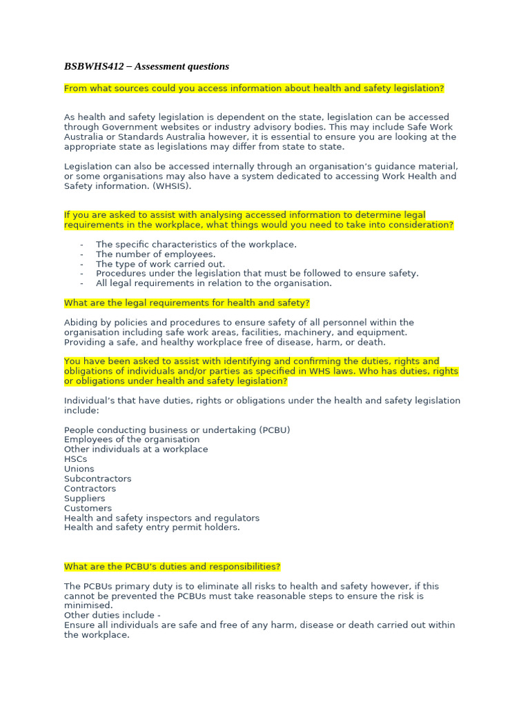 WHS Compliance Assessment Guide | PDF | Occupational Safety And Health ...