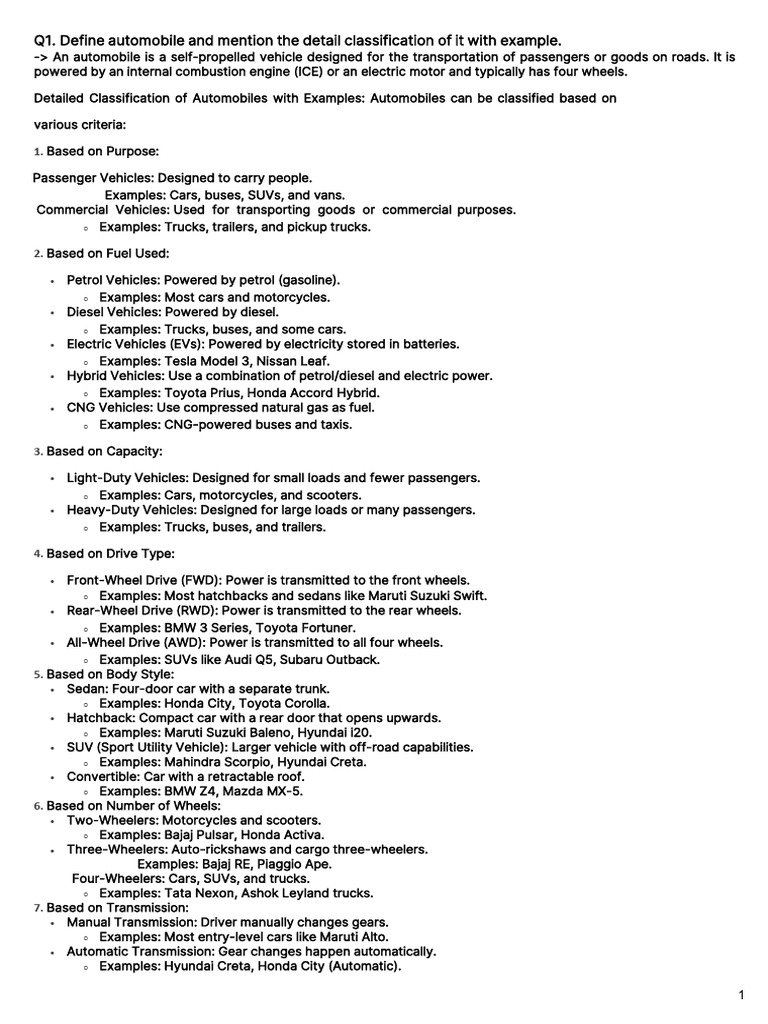 Automobile Classification and Components Guide | PDF | Brake | Manual ...