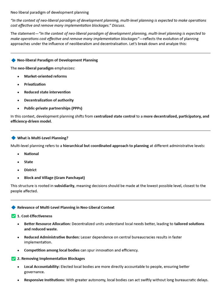 Multi-Level Planning in Neo-Liberal Context | PDF | Governance ...