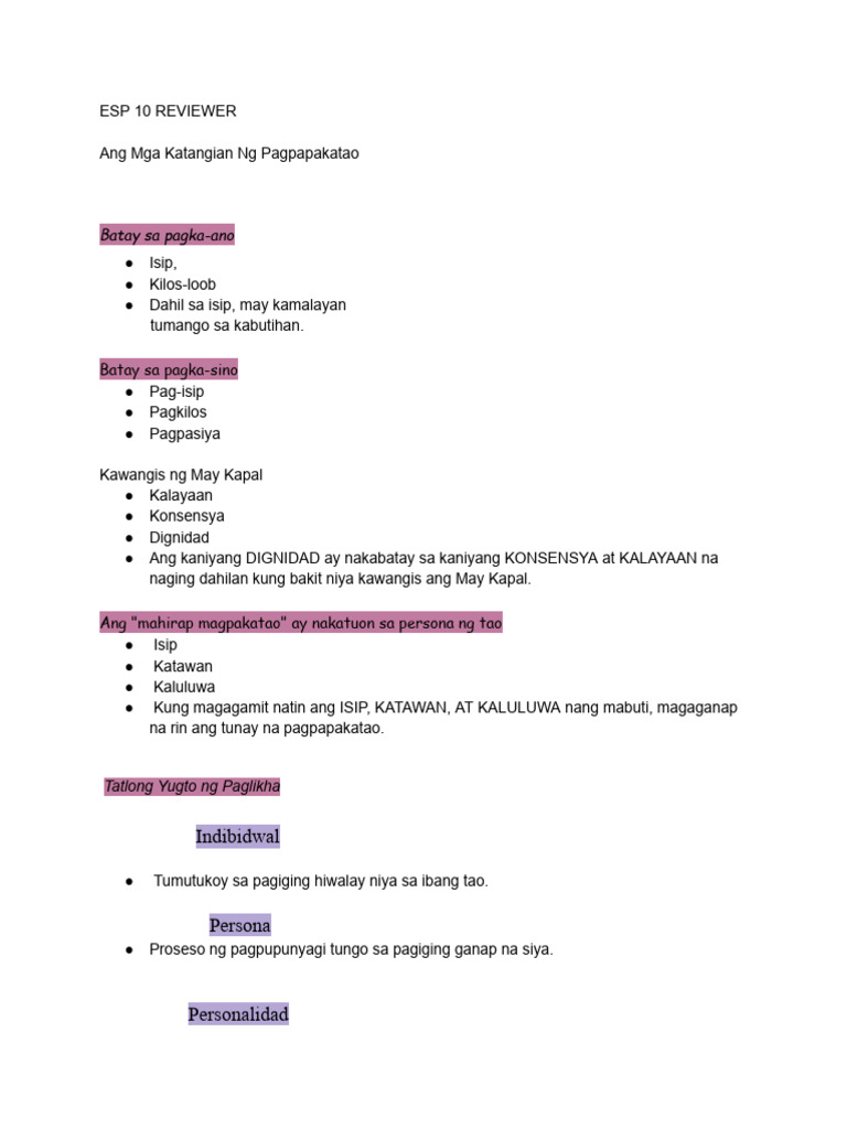 Esp 10 Reviewer Quarter 1 | PDF