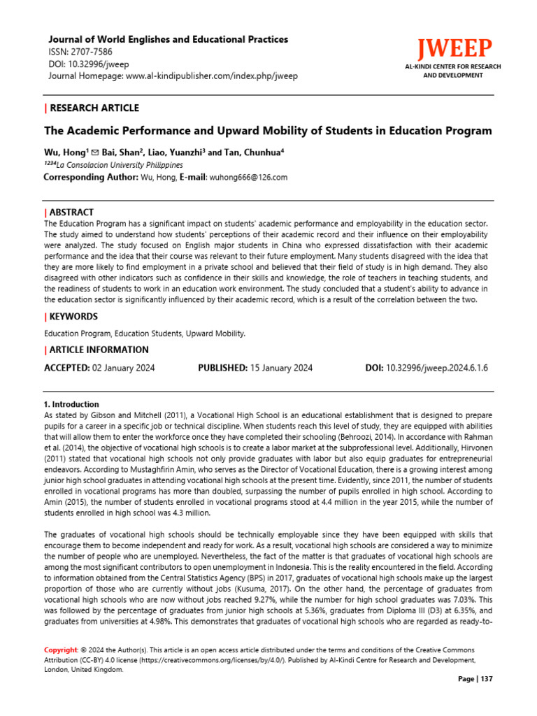 The Academic Performance and Upward Mobility of Students in 2h1ste1nmm ...