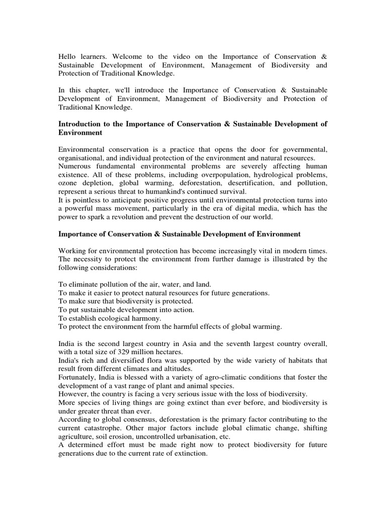 W6 - S4 Importance of Conservation and Sustainable Development of ...