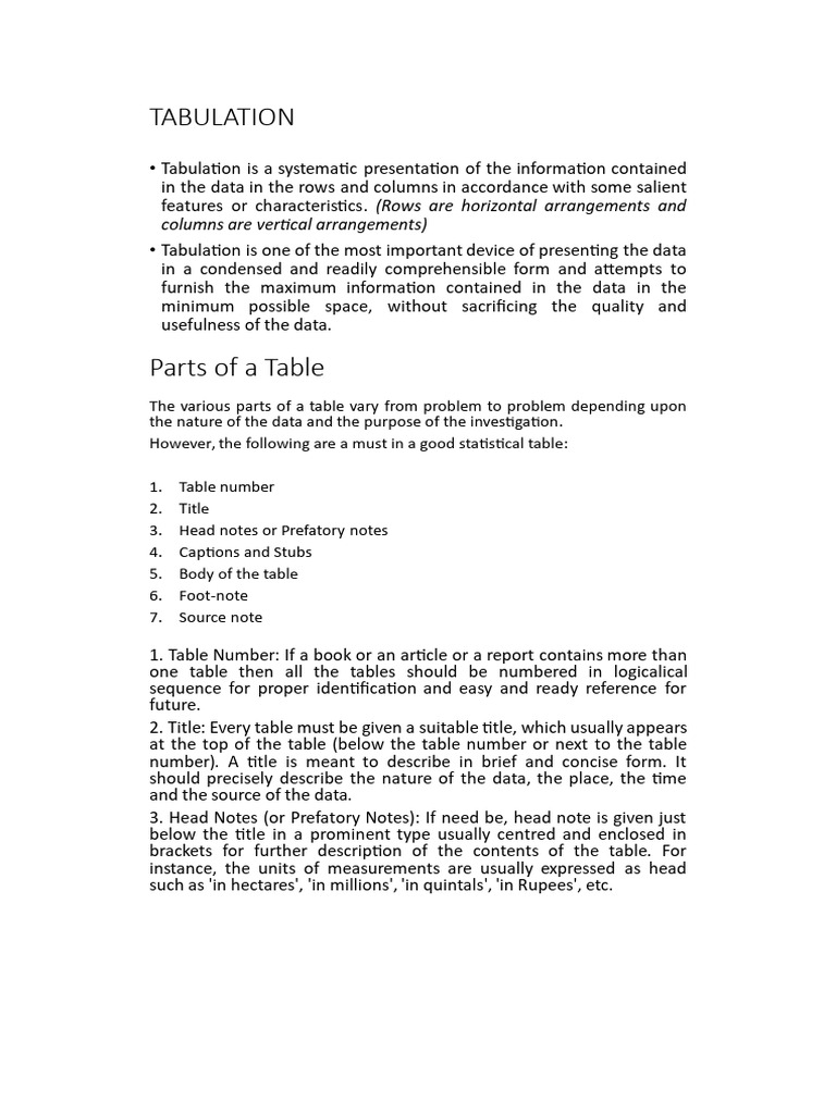 Notes On Tabulation | PDF