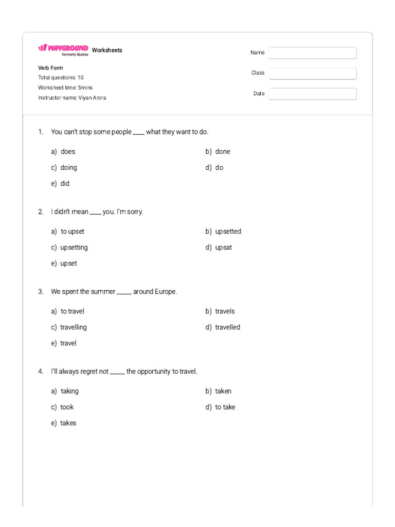 Verb Form Worksheets for Students | PDF | Chess | Chess Theory