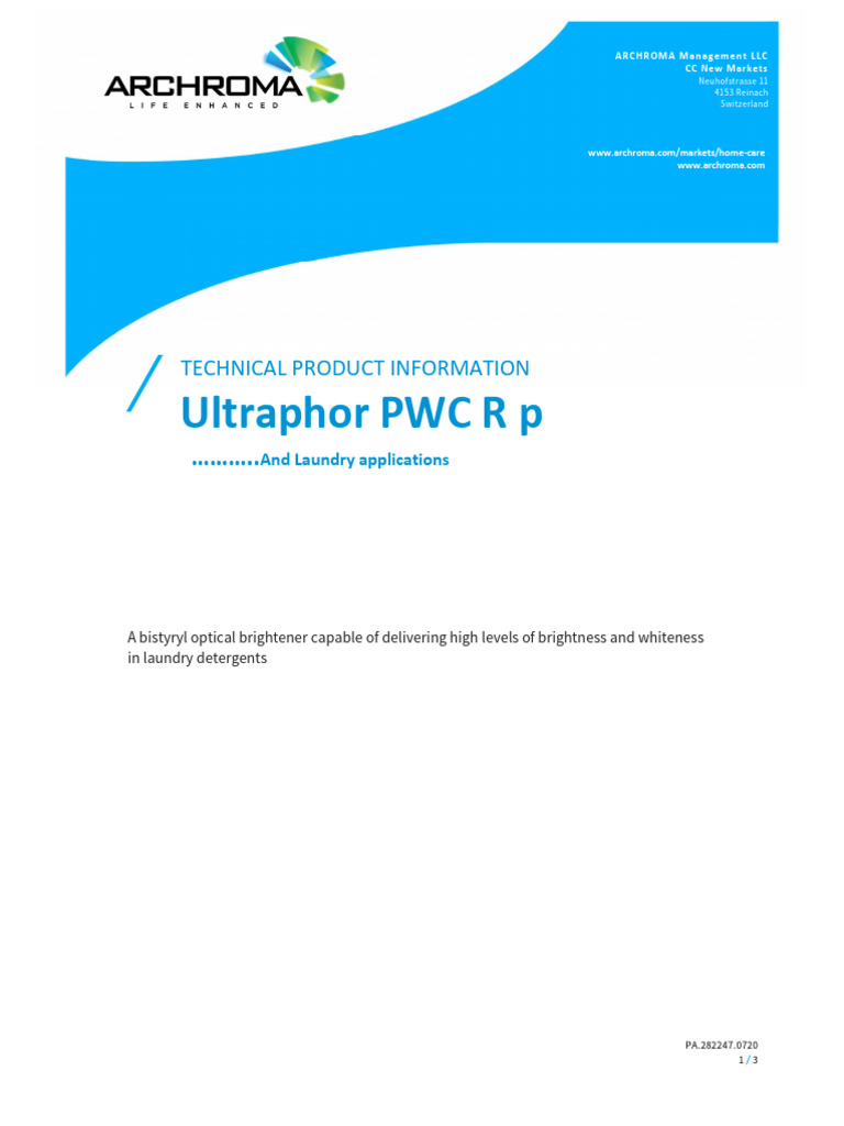 Ultraphor PWC R p: Optical Brightener for Laundry | PDF | Bleach ...