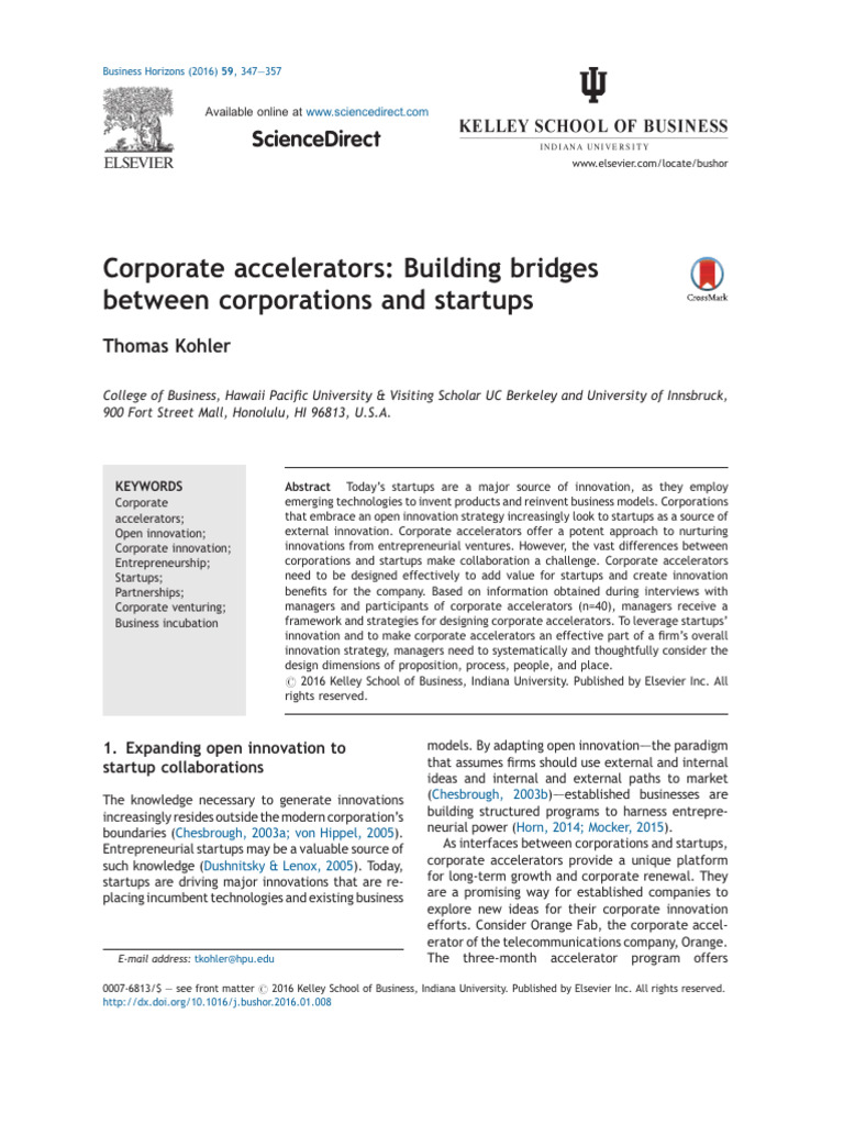 Corporate Accelerators for Startup Innovation | PDF | Startup Company ...