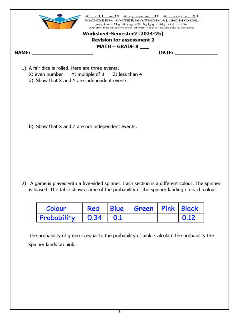 Grade 8 Math Revision Worksheet | PDF