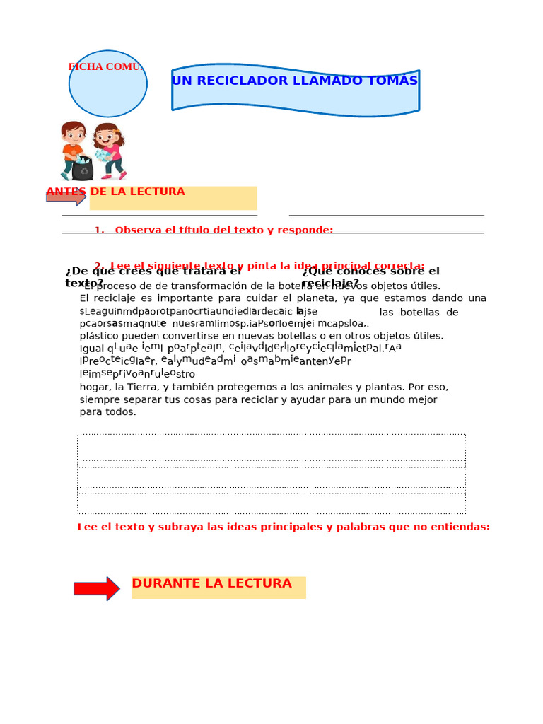 PDF Ficha Comu Mier 5 Reciclador Llamado Tomas 933623393 Prof Yessenia ...