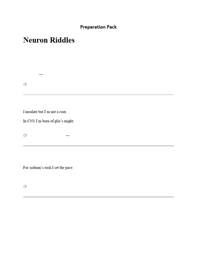 Neuroscience Riddles and Games Guide | PDF | Myelin | Action Potential