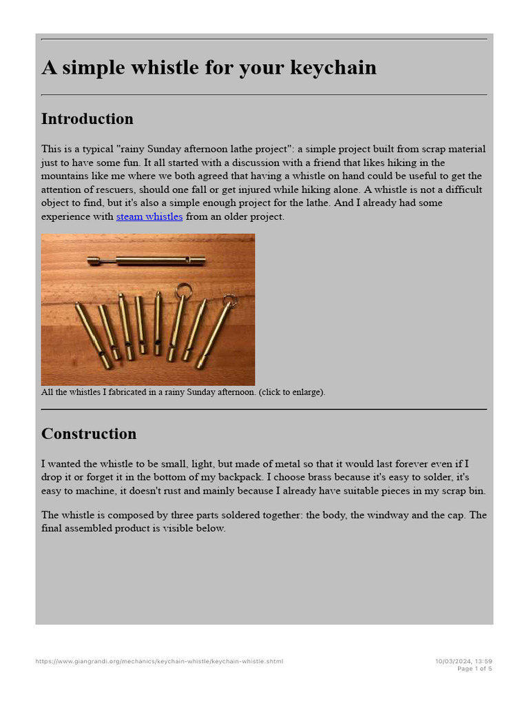 DIY Keychain Whistle Project Guide | PDF | Soldering | Solder