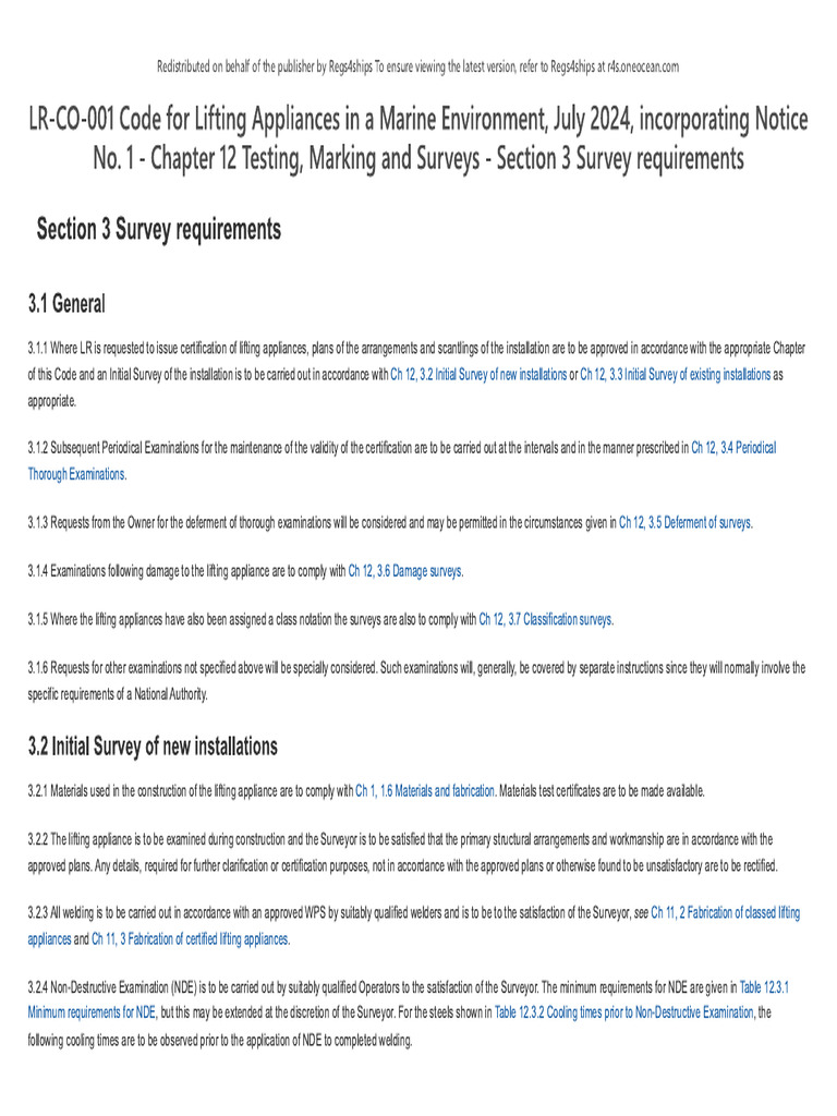 Regs4ships - LR-CO-001 Code For Lifting App - Surveys | PDF