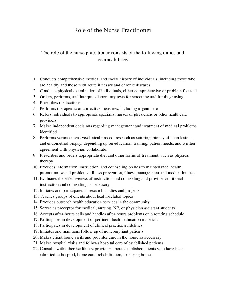 Nurse Practitioner Roles and Responsibilities | PDF | Nurse ...