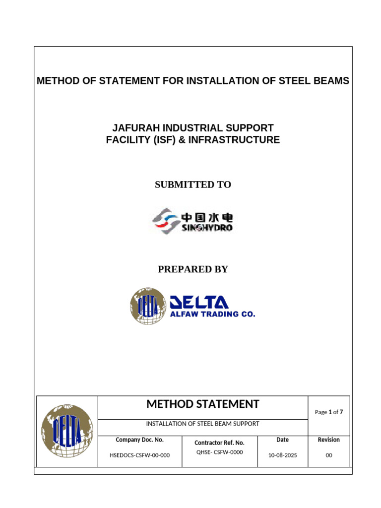 Steel Beam Installation Method Statement | PDF | Pipe (Fluid Conveyance ...