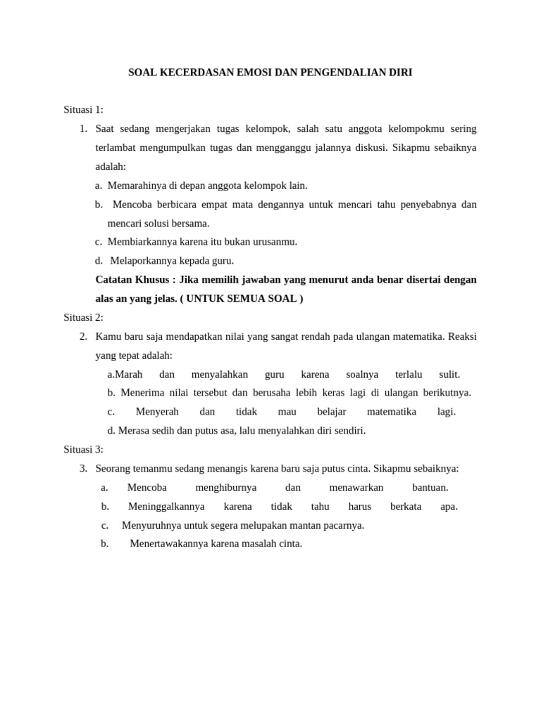 Soal Kecerdasan Emosi dan Pengendalian Diri | PDF