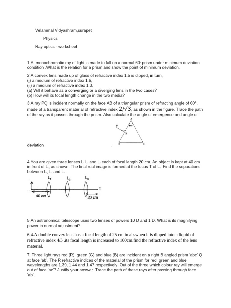 Ray Optics Numericals | PDF
