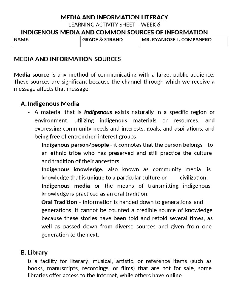 Indigenous Media and Information Sources | PDF | Libraries | Blog