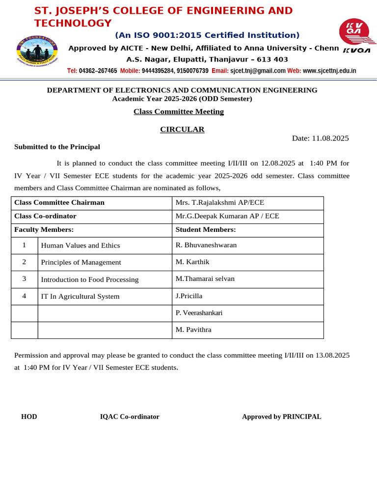 ECE Class Committee Meeting Notice 2025 | PDF