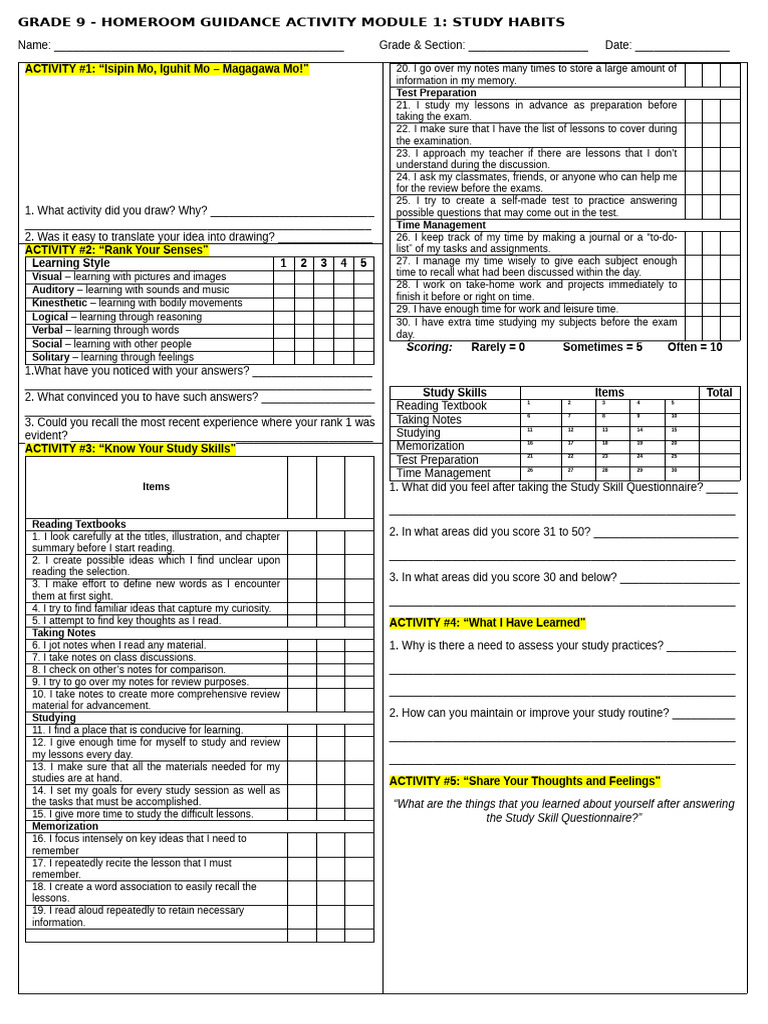 Assessing Study Practices for Success | PDF | Study Skills | Behavior ...